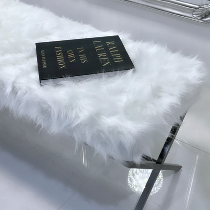 Interior Ave - Oxley Fur Bench - White &amp; Silver