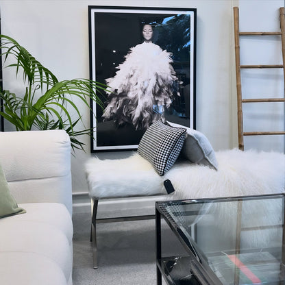 Interior Ave - Oxley Fur Bench - White &amp; Silver
