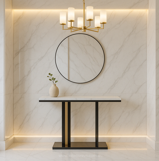 Interior Ave - Pandora Stone Marble Console - Marble &amp; Black-Furniture > Bathroom > Bathtubs-PEROZ Accessories