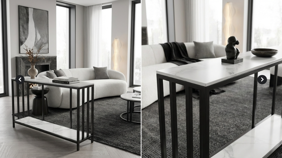 Interior Ave - Bronte Dual Layer Marble Stone Console - White Marble Stone-Furniture > Bathroom > Bathtubs-PEROZ Accessories