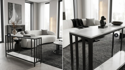 Interior Ave - Bronte Dual Layer Marble Stone Console - White Marble Stone-Furniture > Bathroom > Bathtubs-PEROZ Accessories