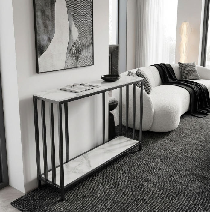 Interior Ave - Bronte Dual Layer Marble Stone Console - White Marble Stone-Furniture > Bathroom > Bathtubs-PEROZ Accessories