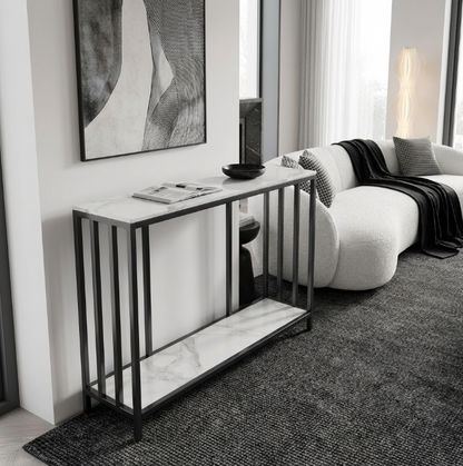 Interior Ave - Bronte Dual Layer Marble Stone Console - White Marble Stone-Furniture > Bathroom > Bathtubs-PEROZ Accessories