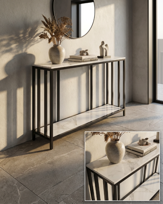 Interior Ave - Bronte Dual Layer Marble Stone Console - White Marble Stone-Furniture > Bathroom > Bathtubs-PEROZ Accessories