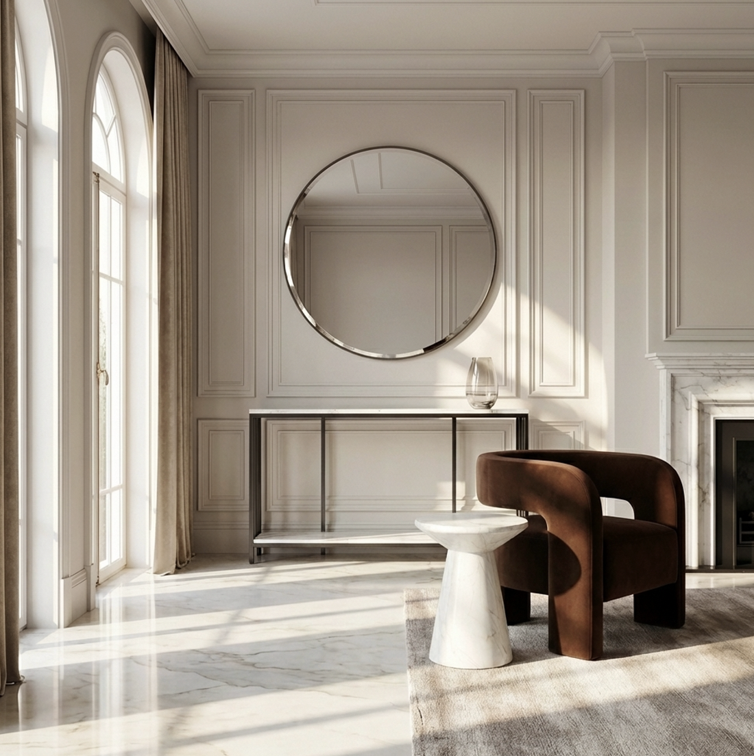 Interior Ave - Bronte Dual Layer Marble Stone Console - White Marble Stone-Furniture > Bathroom > Bathtubs-PEROZ Accessories