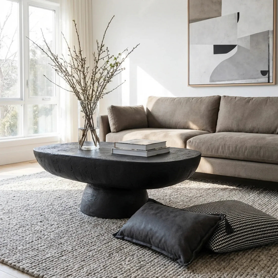 Interior Ave - Korra Sculptural Black Stone Coffee Table-Furniture > Living Room > Coffee Tables-PEROZ Accessories
