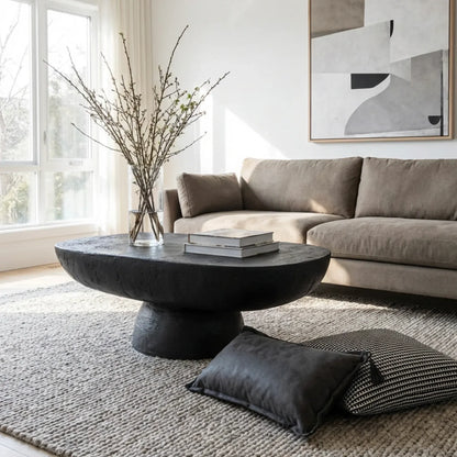 Interior Ave - Korra Sculptural Black Stone Coffee Table-Furniture > Living Room > Coffee Tables-PEROZ Accessories