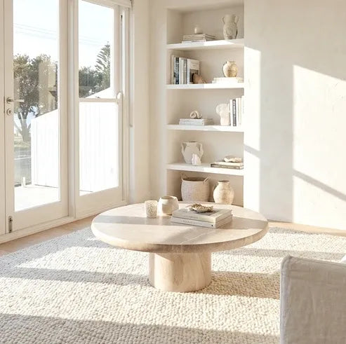 Interior Ave - Nobu Round Sculptural Stone Coffee Table - Natural Stone 100cm