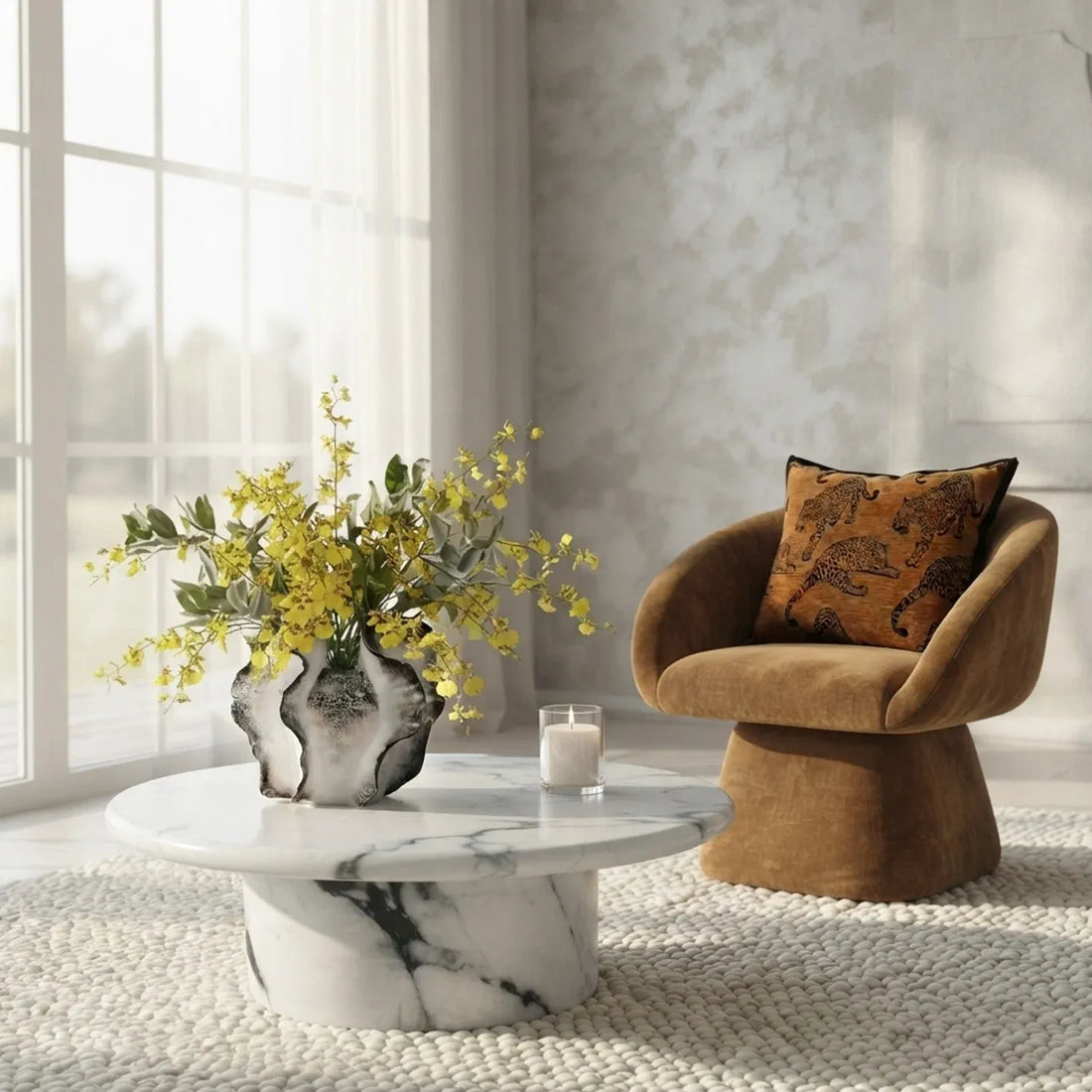 Interior Ave - Nobu Round Sculptural Stone Coffee Table - Panda Marble Finish-Furniture > Living Room > Coffee Tables-PEROZ Accessories