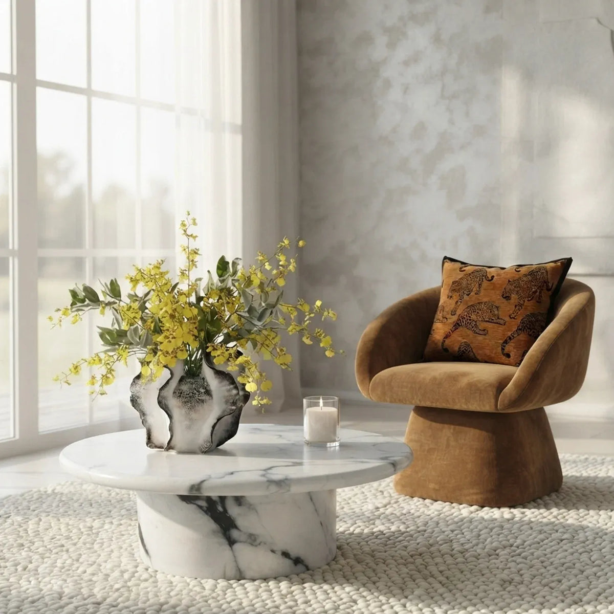 Interior Ave - Nobu Round Sculptural Stone Coffee Table - Panda Marble Finish-Furniture > Living Room > Coffee Tables-PEROZ Accessories