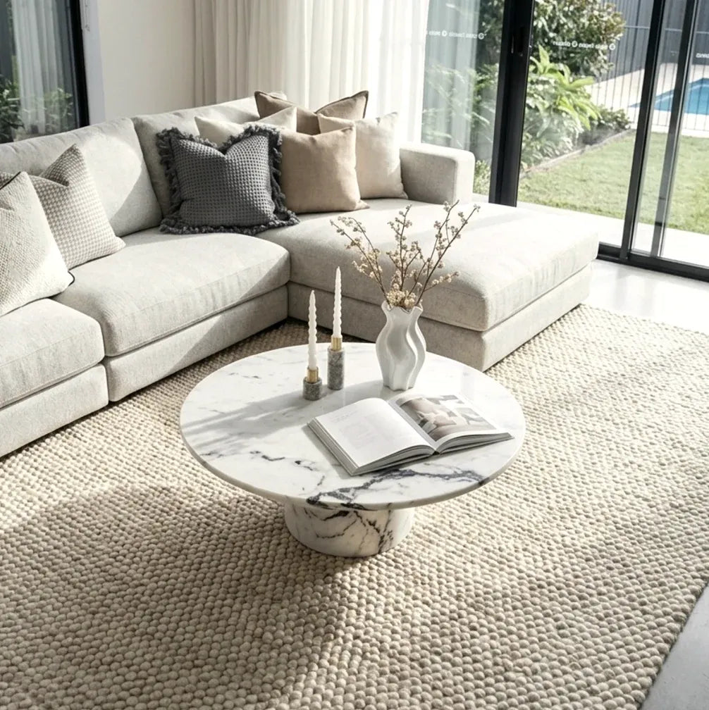 Interior Ave - Nobu Round Sculptural Stone Coffee Table - Panda Marble Finish-Furniture > Living Room > Coffee Tables-PEROZ Accessories