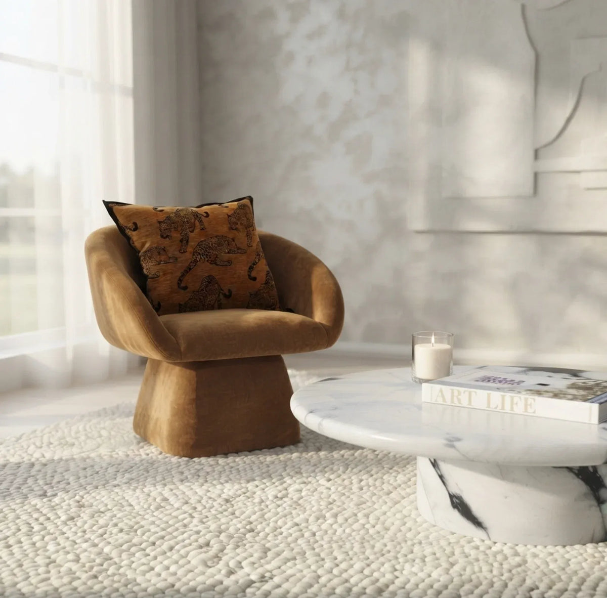 Interior Ave - Nobu Round Sculptural Stone Coffee Table - Panda Marble Finish-Furniture > Living Room > Coffee Tables-PEROZ Accessories