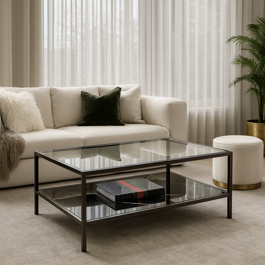 Interior Ave - Vogue Coffee Table - Black Marble Stone &amp; Glass-Furniture > Living Room > Coffee Tables-PEROZ Accessories