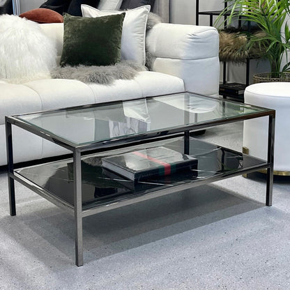 Interior Ave - Vogue Coffee Table - Black Marble Stone &amp; Glass-Furniture > Living Room > Coffee Tables-PEROZ Accessories