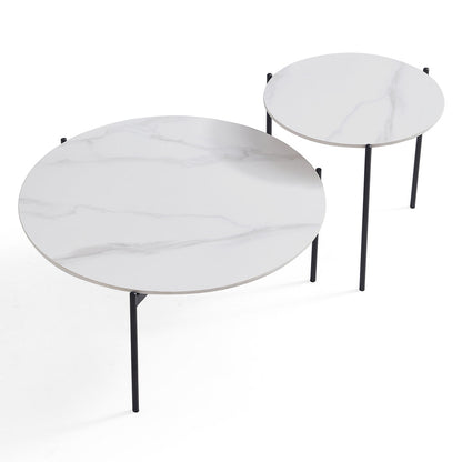 Interior Ave - Bianco Nested Coffee Table Set - White Marble Stone-Furniture > Living Room > Coffee Tables-PEROZ Accessories