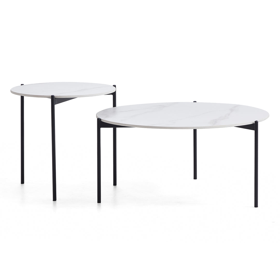 Interior Ave - Bianco Nested Coffee Table Set - White Marble Stone-Furniture > Living Room > Coffee Tables-PEROZ Accessories