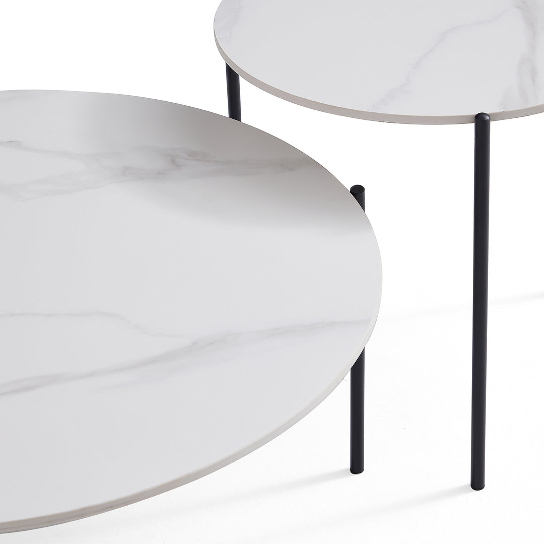 Interior Ave - Bianco Nested Coffee Table Set - White Marble Stone-Furniture > Living Room > Coffee Tables-PEROZ Accessories
