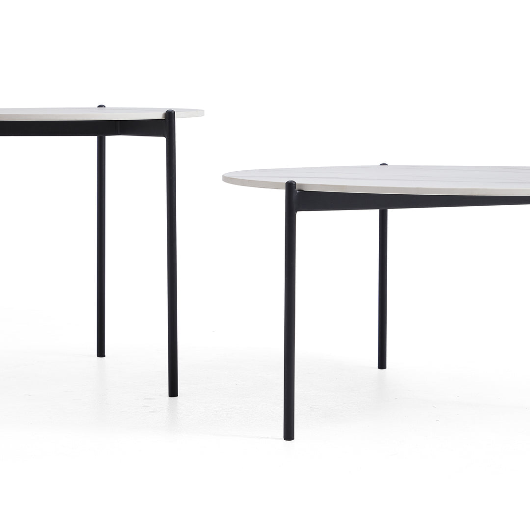 Interior Ave - Bianco Nested Coffee Table Set - White Marble Stone-Furniture > Living Room > Coffee Tables-PEROZ Accessories