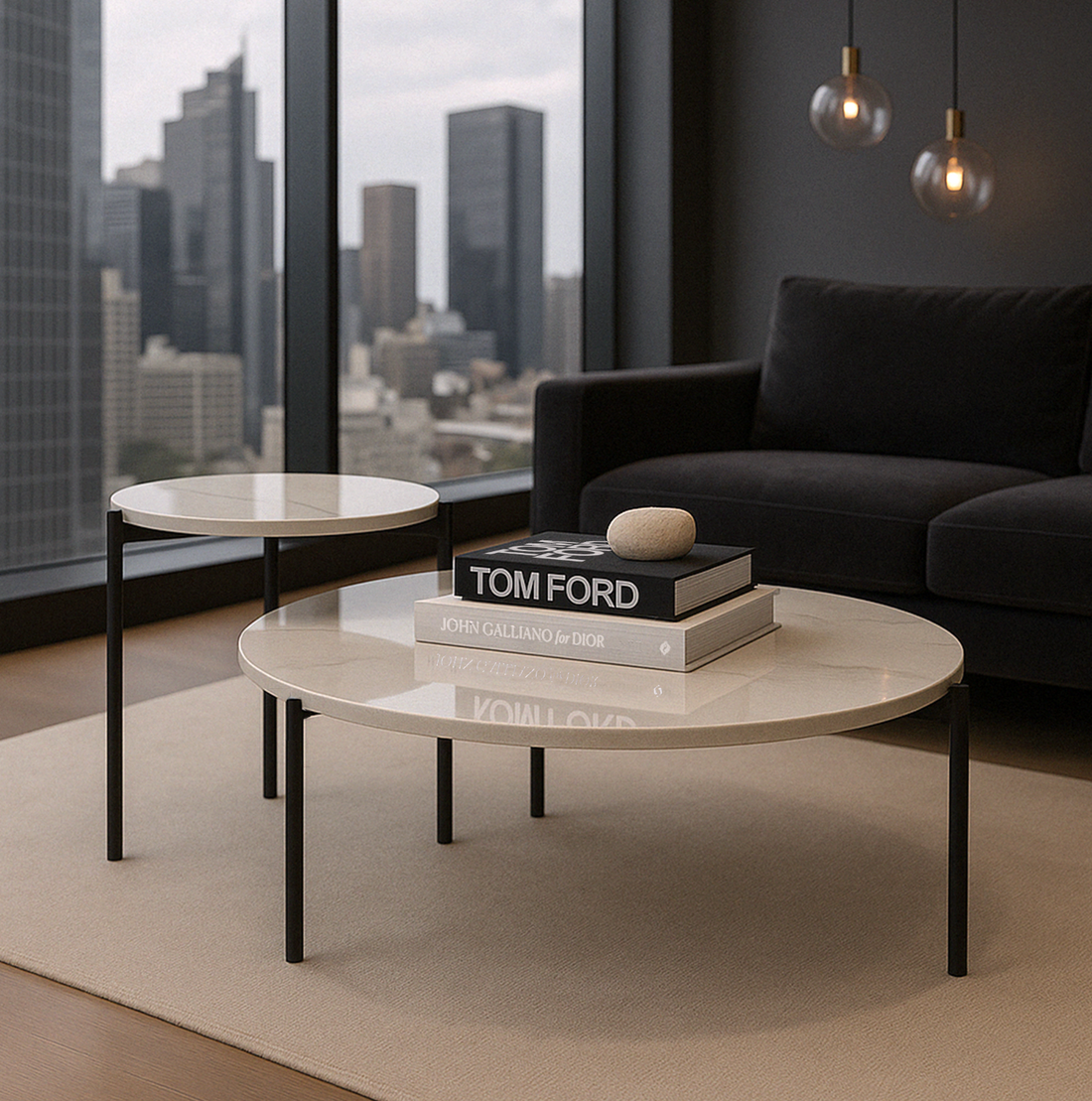 Interior Ave - Bianco Nested Coffee Table Set - White Marble Stone-Furniture > Living Room > Coffee Tables-PEROZ Accessories