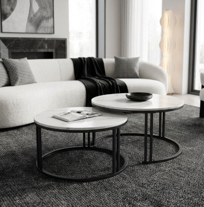 Interior Ave - Premier Nested Coffee Table Set - White Marble Stone-Furniture > Living Room > Coffee Tables-PEROZ Accessories