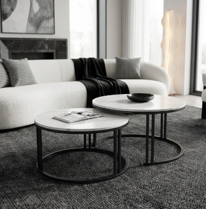 Interior Ave - Premier Nested Coffee Table Set - White Marble Stone