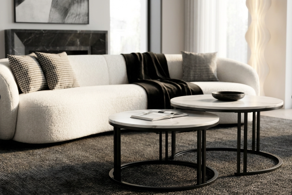 Interior Ave - Premier Nested Coffee Table Set - White Marble Stone-Furniture > Living Room > Coffee Tables-PEROZ Accessories