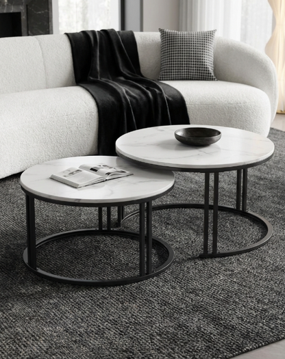 Interior Ave - Premier Nested Coffee Table Set - White Marble Stone