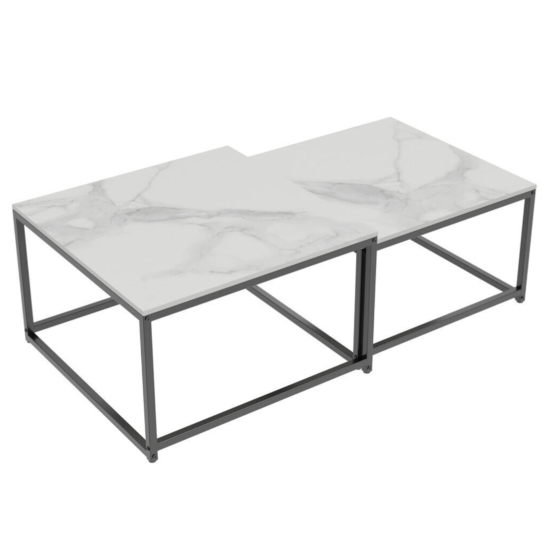 Interior Ave - Ciest Square Nested Coffee Table Set - White Marble Stone-Furniture > Living Room > Coffee Tables-PEROZ Accessories