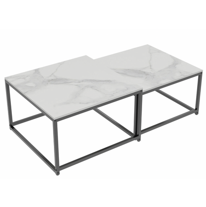 Interior Ave - Ciest Square Nested Coffee Table Set - White Marble Stone-Furniture > Living Room > Coffee Tables-PEROZ Accessories