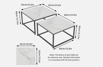 Interior Ave - Ciest Square Nested Coffee Table Set - White Marble Stone-Furniture > Living Room > Coffee Tables-PEROZ Accessories