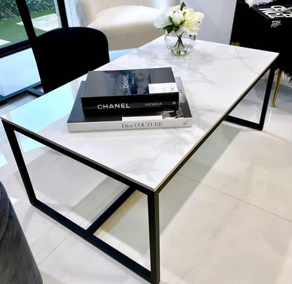 Interior Ave - Monaco Rectangle Coffee Table - White Marble Stone-Furniture > Living Room > Coffee Tables-PEROZ Accessories