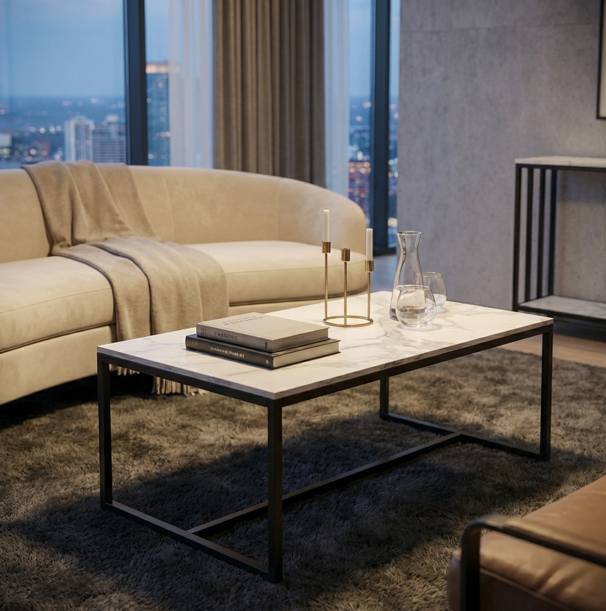 Interior Ave - Monaco Rectangle Coffee Table - White Marble Stone-Furniture > Living Room > Coffee Tables-PEROZ Accessories