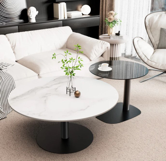 Interior Ave - Halo Two Piece Coffee Table Set - White Stone &amp; Tempered Glass-Furniture &gt; Living Room &gt; Coffee Tables-PEROZ Accessories