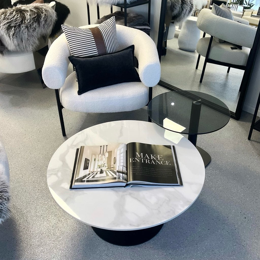 Interior Ave - Halo Two Piece Coffee Table Set - White Stone &amp; Tempered Glass-Furniture &gt; Living Room &gt; Coffee Tables-PEROZ Accessories