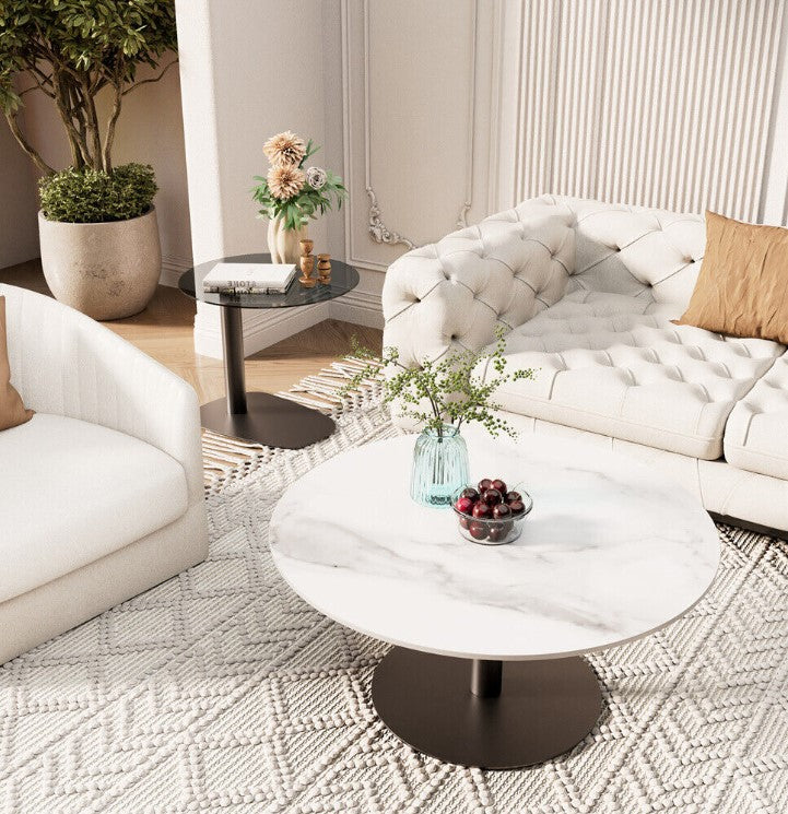 Interior Ave - Halo Two Piece Coffee Table Set - White Stone &amp; Tempered Glass-Furniture &gt; Living Room &gt; Coffee Tables-PEROZ Accessories
