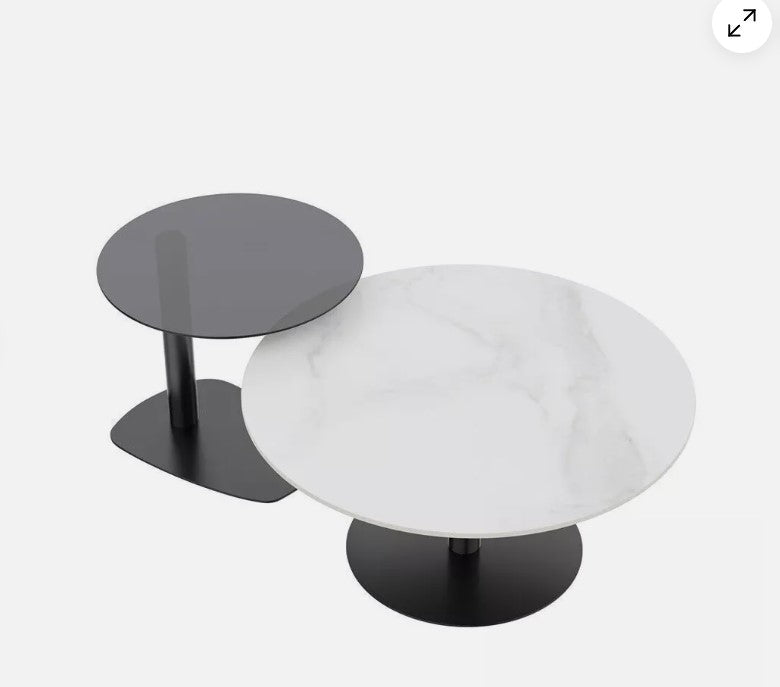 Interior Ave - Halo Two Piece Coffee Table Set - White Stone &amp; Tempered Glass-Furniture &gt; Living Room &gt; Coffee Tables-PEROZ Accessories