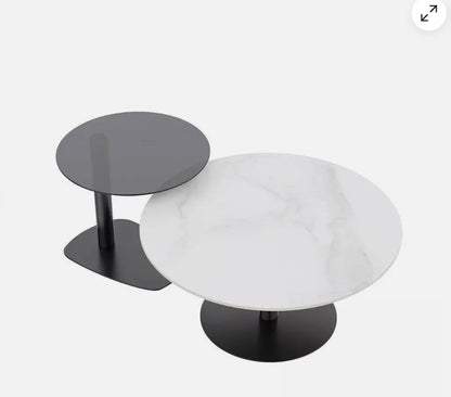 Interior Ave - Halo Two Piece Coffee Table Set - White Stone &amp; Tempered Glass-Furniture &gt; Living Room &gt; Coffee Tables-PEROZ Accessories