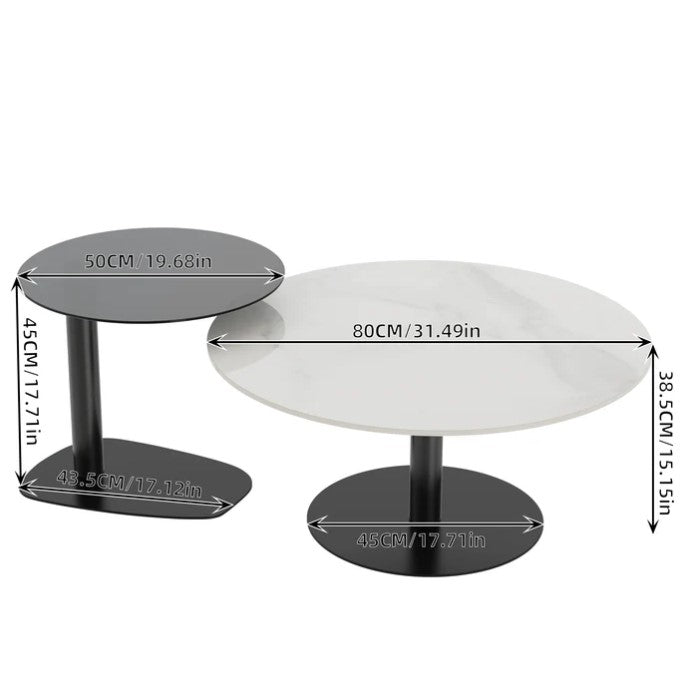 Interior Ave - Halo Two Piece Coffee Table Set - White Stone &amp; Tempered Glass-Furniture &gt; Living Room &gt; Coffee Tables-PEROZ Accessories