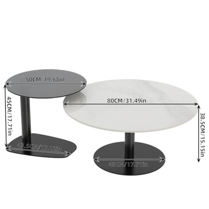 Interior Ave - Halo Two Piece Coffee Table Set - White Stone &amp; Tempered Glass-Furniture &gt; Living Room &gt; Coffee Tables-PEROZ Accessories