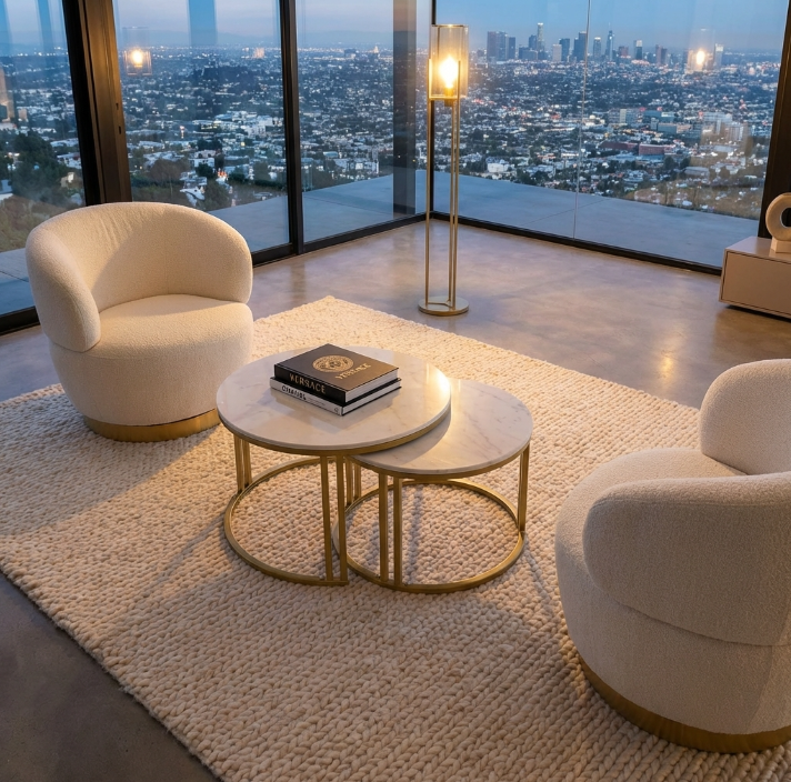 Interior Ave - Premier Nested Coffee Table Set - White Marble Stone-Furniture > Living Room > Coffee Tables-PEROZ Accessories