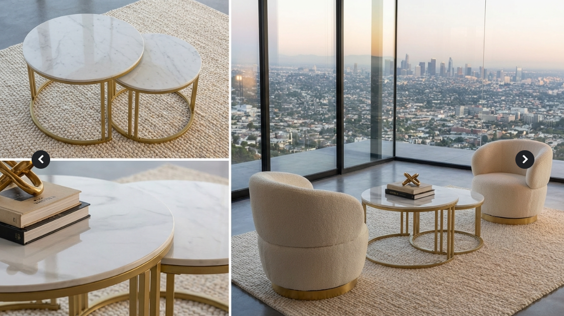 Interior Ave - Premier Nested Coffee Table Set - White Marble Stone-Furniture > Living Room > Coffee Tables-PEROZ Accessories