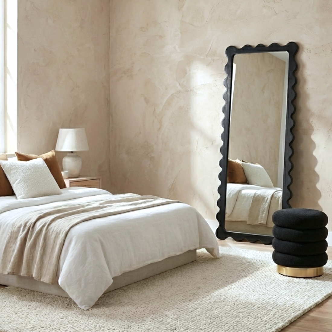 Interior Ave - Freya Scallop Mirror - Black - Large Full Length Mirror-Home &amp; Garden > Decor > Mirrors-PEROZ Accessories