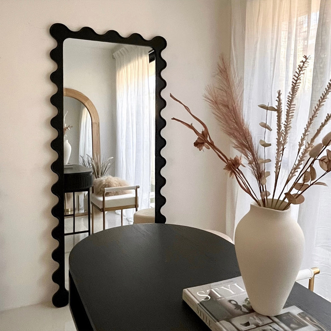 Interior Ave - Freya Scallop Mirror - Black - Large Full Length Mirror-Home &amp; Garden > Decor > Mirrors-PEROZ Accessories
