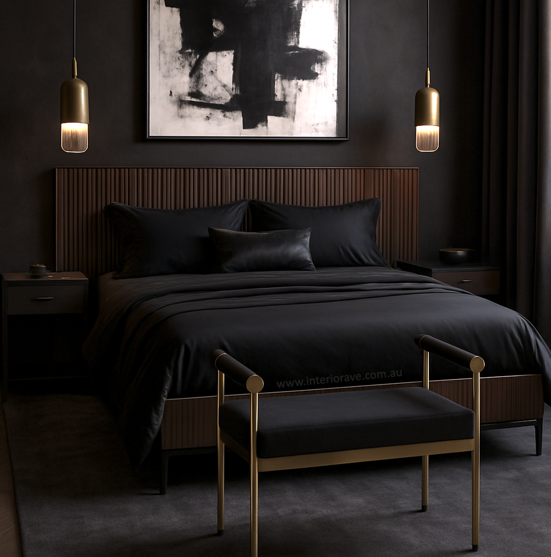 Interior Ave - Cuba Velvet Vanity Stool - Black-Furniture &gt; Bedroom-PEROZ Accessories