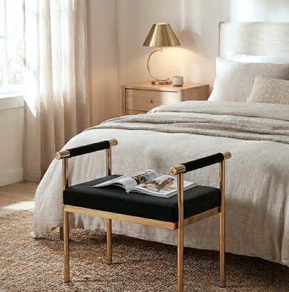 Interior Ave - Cuba Velvet Vanity Stool - Black-Furniture > Bedroom-PEROZ Accessories