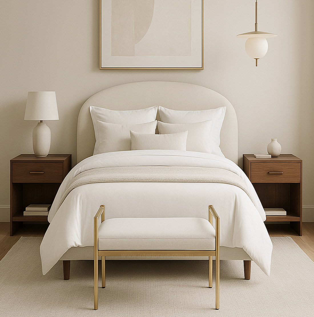 Interior Ave - Cuba Velvet Vanity Stool - White-Furniture &gt; Bedroom-PEROZ Accessories