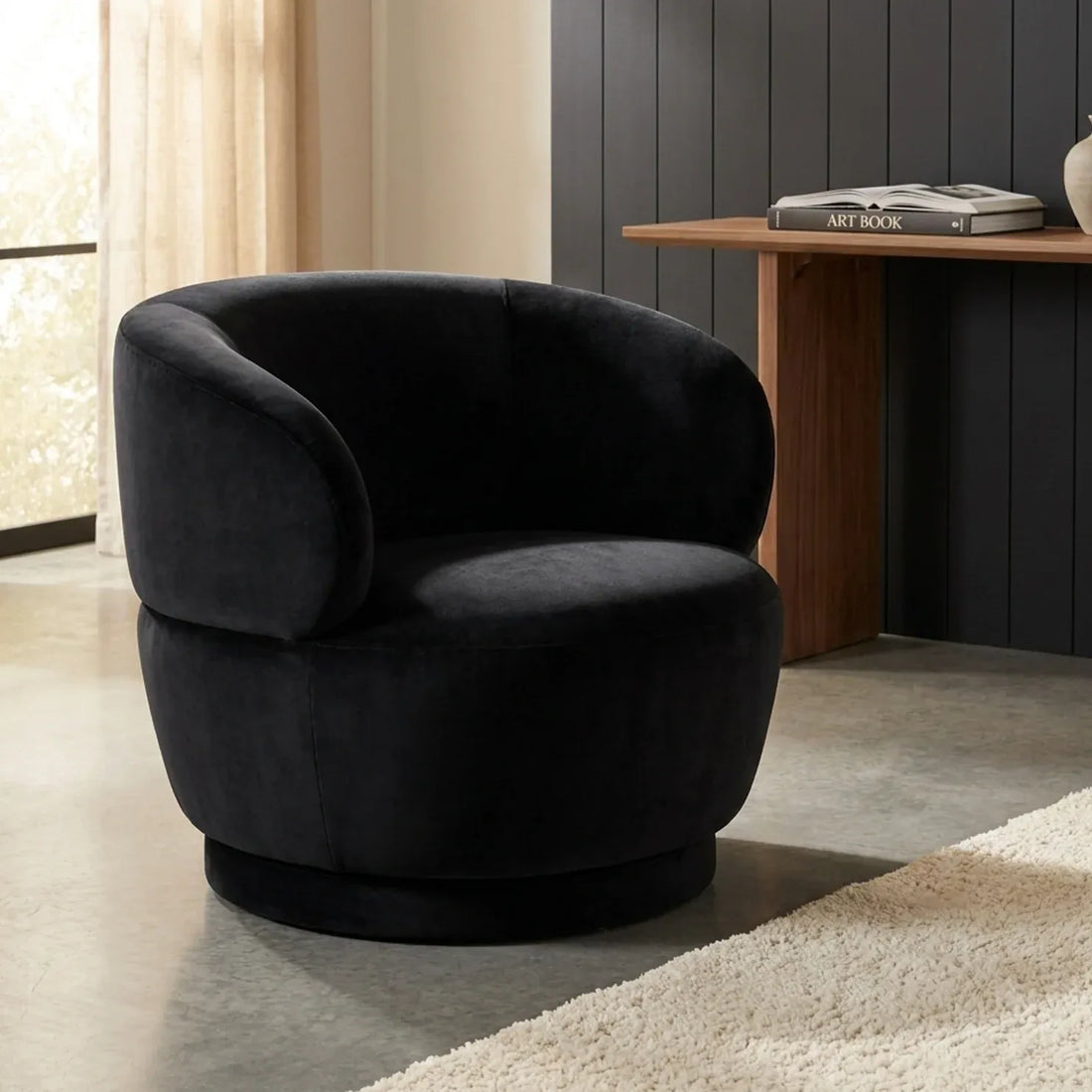 Interior Ave - Luna Swivel Armchair - Black-Furniture > Bar Stools &amp; Chairs > Arm Chairs &amp; Recliners-PEROZ Accessories