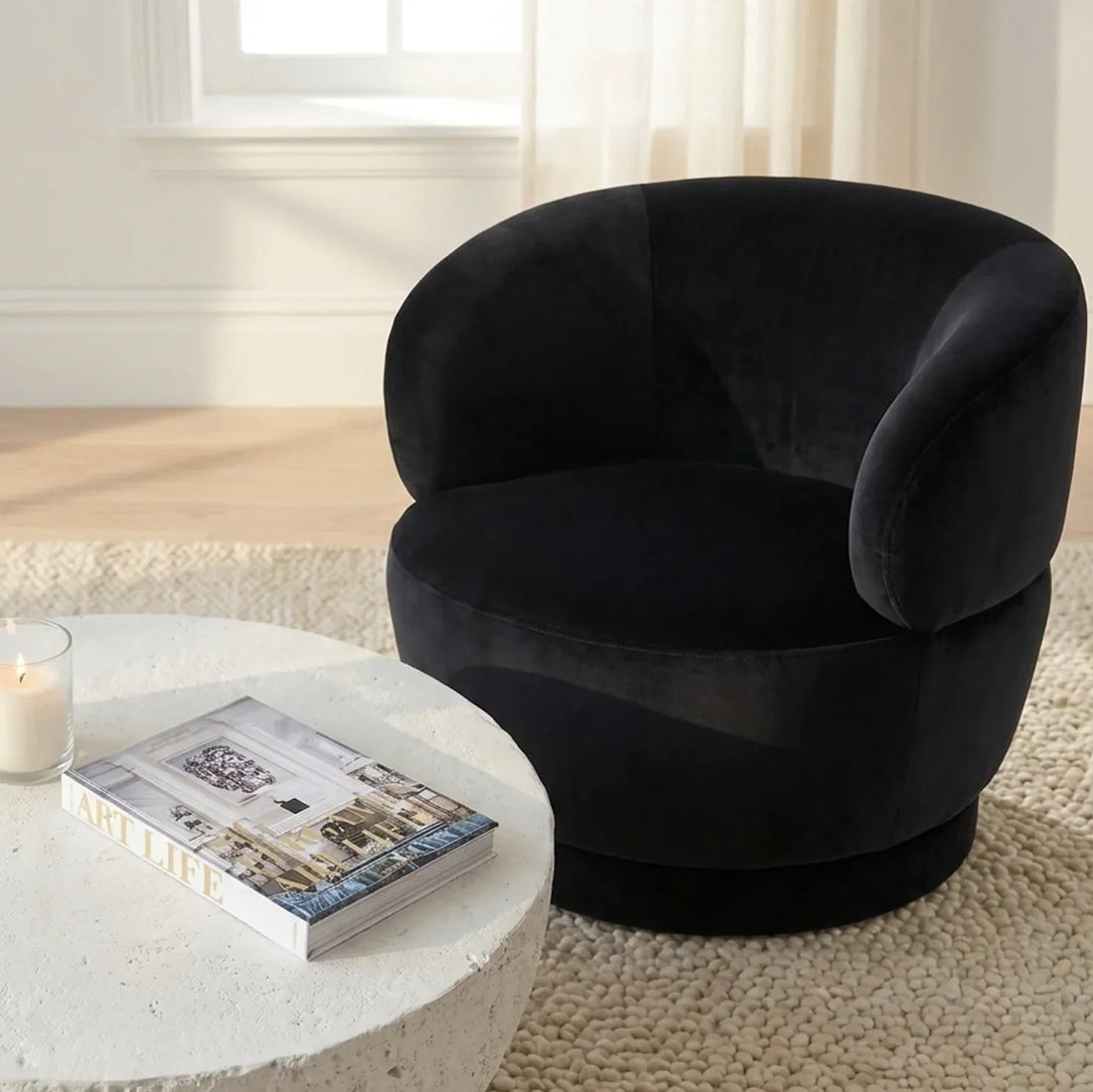 Interior Ave - Luna Swivel Armchair - Black-Furniture > Bar Stools &amp; Chairs > Arm Chairs &amp; Recliners-PEROZ Accessories