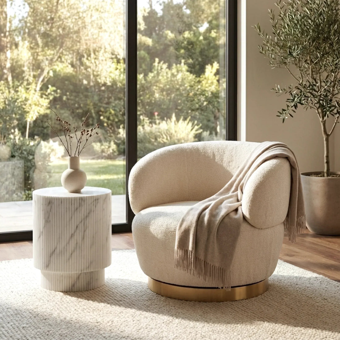 Interior Ave - Luna Swivel Armchair - Vanilla Oat-Furniture > Bar Stools &amp; Chairs > Arm Chairs &amp; Recliners-PEROZ Accessories