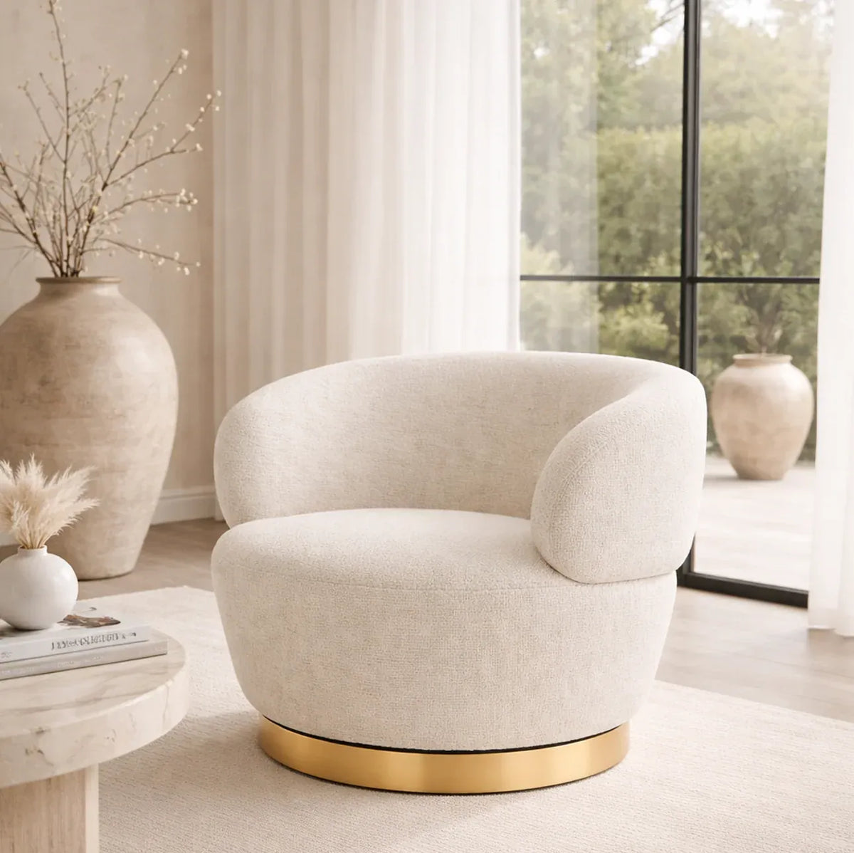 Interior Ave - Luna Swivel Armchair - Vanilla Oat-Furniture > Bar Stools &amp; Chairs > Arm Chairs &amp; Recliners-PEROZ Accessories